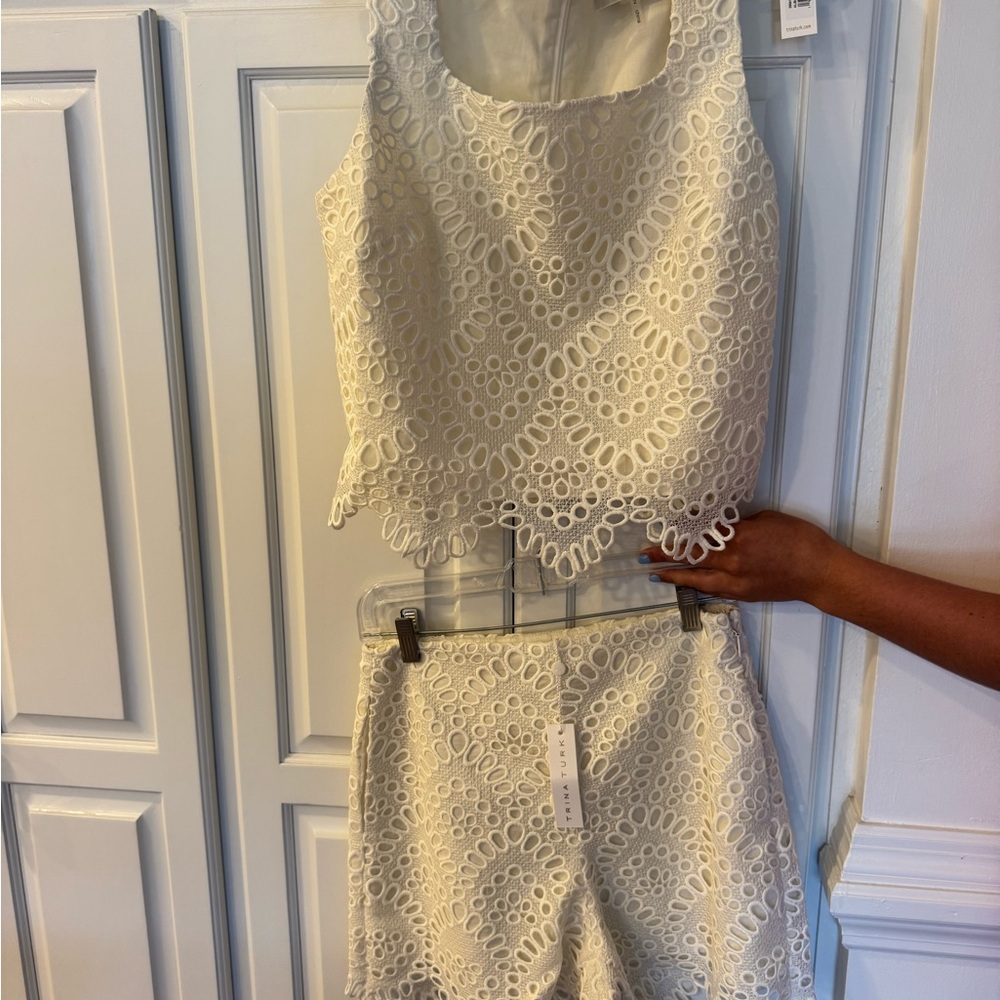 White Lace Two-Piece Crop Top and Shorts Set